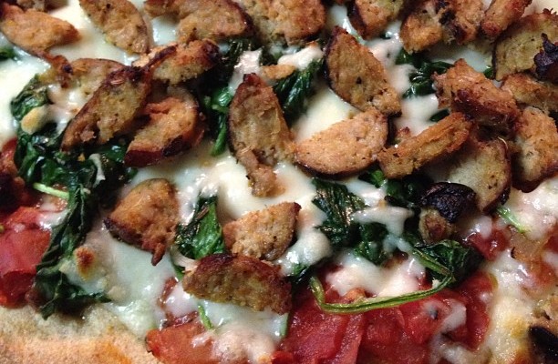 Spinach and Turkey Sausage Pizza