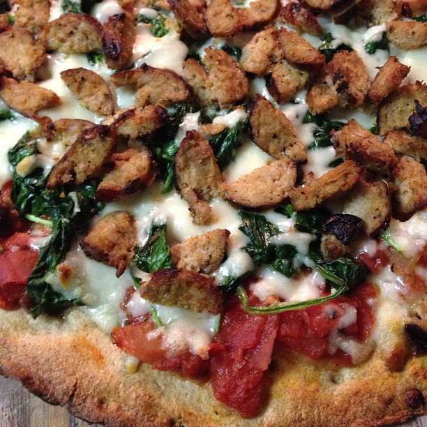 Spinach and Turkey Sausage Pizza